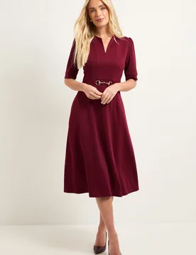 Womens Petite Ponte Snaffle Trim Midi Dress - Wine - Size 14 Uk - Wallis - FashionsVida
