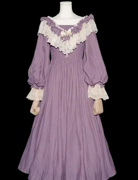Nicemix Purple Classic Vintage Lantern Sleeve Lolita Dress Spring Lace Spliced Sweet Slimming A-line Dress - Aliexpress - FashionsVida