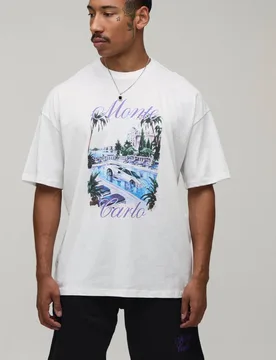 Herren Übergroßes Monte Carlo Ortsaufdruck Oberteil & Shorts Set White Größe XS - boohooMAN - FashionsVida