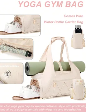 Bolsa de yoga y fitness unisex con portabotellas de agua, compartimento para zapatos, bolsillos de separación húmedo y seco, correa ajustable para e - Shein - FashionsVida
