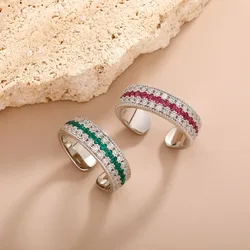 Luxury Multi Row Color Open Ring Square Sugar Sapphire Emerald Ruby Adjustable Finger Ring Elegant Stackable Jewelry Wholesale