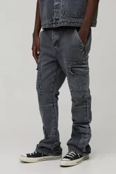 Herren Fischgrät-Denim-Cargo-Schlaghose Grey Größe 32R