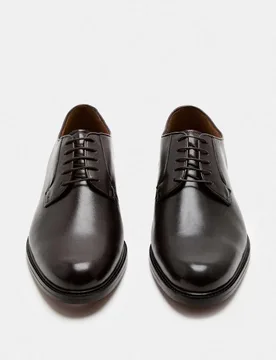 Leather Derby Shoes Dark Brown male - M&S SARTORIAL - FashionsVida