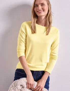 Langarm Shirt mit U-Boot-Ausschnitt female Gelb - Street One - FashionsVida