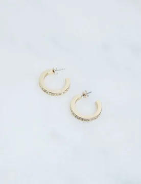 Women's Hand Set European Crystal Small Hoop Earrings in Gold - Gold - Size: One Size - Karen millen - FashionsVida