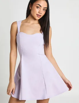 Womens Bengaline Sweetheart Neck Cap Sleeve Skater Dress - Lilac - Size 14 Uk - Boohoo - FashionsVida