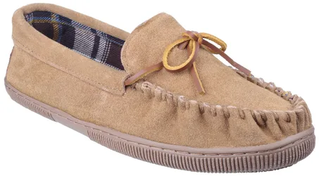 Mens Alberta Slip On Moccasin Slipper - Beige Leather - Size 7 (Uk Shoe)