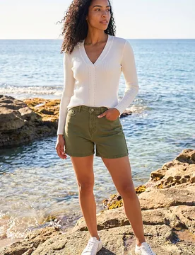 Women's Ribbed V-Neck Cable Knit Jumper in Ivory Size: 20 - Ivory - Size: 20 - Roman - FashionsVida