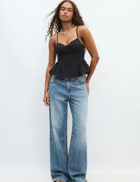 Figurbetontes Top mit Falten Schwarz XS - Stradivarius - FashionsVida