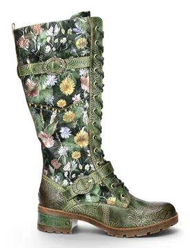 Women's Victorian Leather High Lace-Up Long Boots - Laura Vita Cocrailo-82 in Green Size: 6.5 - Green - Size: 6.5 - Infinity Leather - FashionsVida