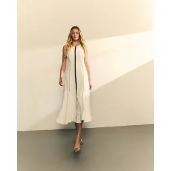 Vestido midi sin mangas con bordados a contraste
