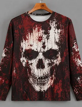 D Print Horror Red Blood Stains Pattern Halloween Long Sleeve T Shirt For Men Vintage Halloween Party Personality OOTD Tee Top - Aliexpress - FashionsVida