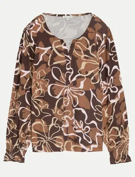 Blusenshirt mit Allover-Print Braun L - Tom Tailor Casual - FashionsVida