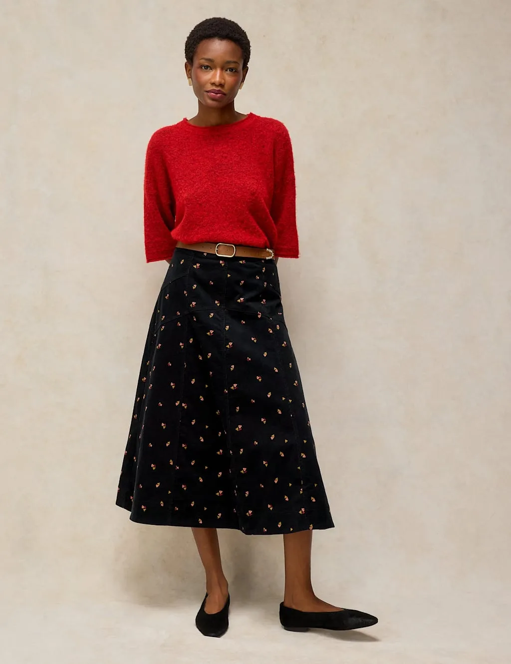 Patterned Cotton Flared Midi Skirt Black Mix female - White stuff - FashionsVida