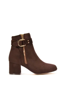 Women's 'Lakesha' Mid Block Heel Ankle Boots in Brown Size: 6 - Brown - Size: 6 - XY London - FashionsVida