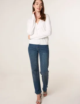 Women's Ivory Long Sleeve Button Up V-neck Cardigan Sweater Size: Medium/Large - Ivory - Size: M/L - Blue Vanilla - FashionsVida