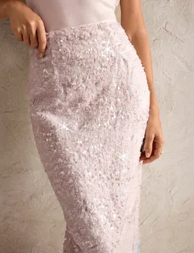 Falda de lujo con abertura y lentejuelas de jacquard de primavera/verano de Aliao, elegante estilo vintage para boda, Día de San Valentín, uso diari - Shein - FashionsVida