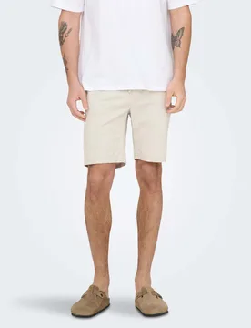 Slim Fit Cotton Rich Lightweight Shorts Stone male - ONLY & SONS - FashionsVida