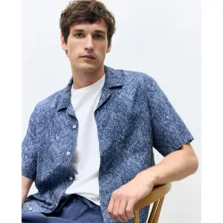 Camisa bowling fit estampada lino algodón hombre