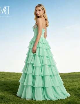 Elegant strapless layered ruffled full skirt gown with a cinched waist and floor-length train - Aliexpress - FashionsVida