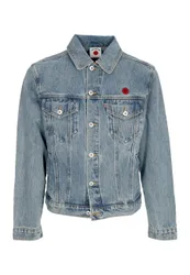 Giubbotto Jeans Uomo Check Lined Denim Trucker Jacket Vintage Wash Blue