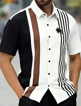 Camisa de hombre con estampado de rayas de color contrastante S - Shein - FashionsVida