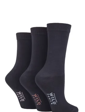 Women's 3 Pair Wildfeet Plain Bamboo Socks Navy 2 4-8 Ladies - Blue - Size: Small - Wild Feet - FashionsVida