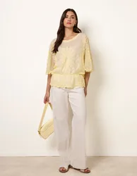 Sun Flower Lace Sleeve Blouse - S/M / LEMON - female