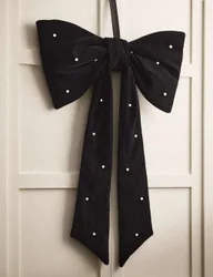 Velvet & Pearl Hanging Bow Decoration Black Mix