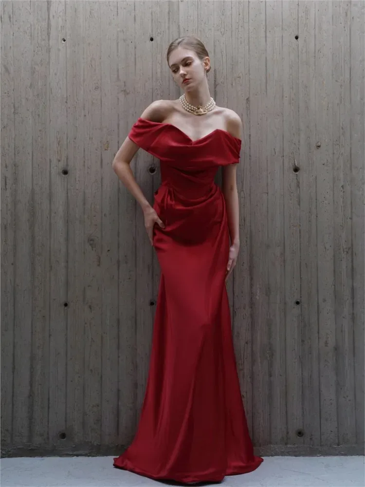 Acetate satin toasting banquet simple design plus-size red dress - Aliexpress - FashionsVida