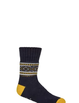 Mens 1 Pair SOCKSHOP Patterned Slipper Socks Navy / Yellow 7-11 Mens - Blue - Size: 7-11 Mens - Wildfeet - FashionsVida