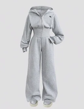 Mono de sudadera con capucha y cremallera para niña preadolescente, pantalones largos de invierno de cintura alta con forro grueso, mono de sudadera - Shein - FashionsVida