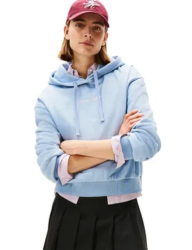 Felpa Con Cappuccio Classic Script Brisk Blue Heather L - Tommy hilfiger - FashionsVida