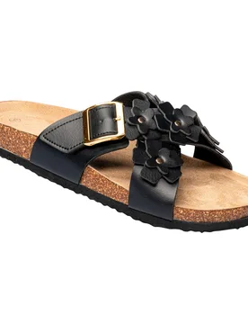 Bequem-Klettpantolette „Blümchen“ schwarz 36 Damen - wonderwalk - FashionsVida