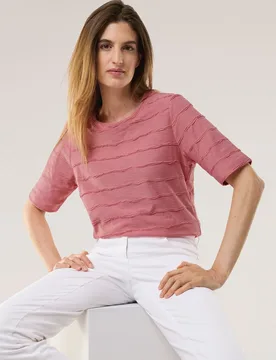 Baumwollshirt Streifenstruktur, normale Größen, Farbe Rosa, 50, angenehm zu tragen atmungsaktive Baumwolle Damen - Walbusch - FashionsVida