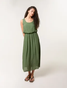 Plain Puff Ball Midi Dress - L / KHAKI - female - Blue Vanilla - FashionsVida