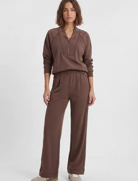 Women's Premium Luxe Wide Leg Jogger Pants in Chocolate Size: Small - Chocolate - Size: S - Karen millen - FashionsVida