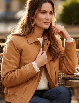 Women's Leather Biker Blouson Bomber Oversized Jacket - Moon in Tan Size: 24 - Tan - Size: 24 - Infinity Leather - FashionsVida