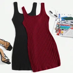 Vestido de tirantes de punto liso para mujeres S