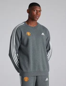 Manchester United x Mens Essentials Fleece 3-Stripes Sweatshirt Grey XS - Adidas - FashionsVida
