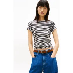 Camiseta de mujer slim fit de rayas en canalé