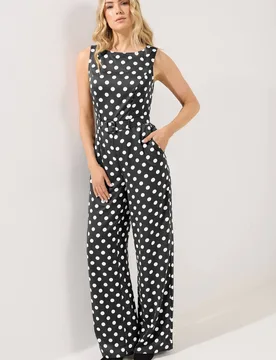 Women's Tall Polka Dot Wide Leg Jumpsuit in Black Size: 20 - Black - Size: 20 - Long tall sally - FashionsVida