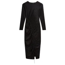 Womens Sherlay Jacquard T Bodycon Gathered Black Dress - Size 6 Uk