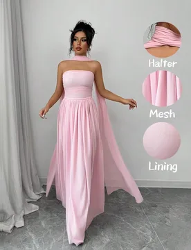 Pieza Vestido de mujer de unicolor con detalles plisados en el cuello halter, vestido largo elegante sin mangas tipo maxi para mujer XXS - Shein - FashionsVida