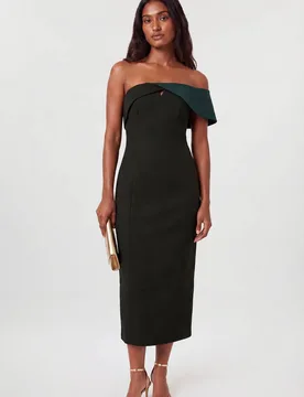 Women's Asymmetric Bardot Tailored Mid Pencil Dress in Green Size: 10 - Green - Size: 10 - Karen millen - FashionsVida