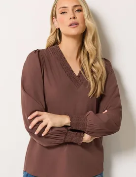 Women's Tall Shirred Neck Blouse in Brown Size: 24 - Brown - Size: 24 - Long tall sally - FashionsVida