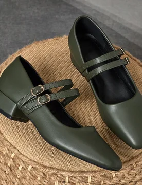 Zapatos de tacón bajo y grueso de 3 cm con tela en el tacón, de color negro, azul marino, café y burdeos, elegantes y versátiles tipo Mary Jane pa - Shein - FashionsVida
