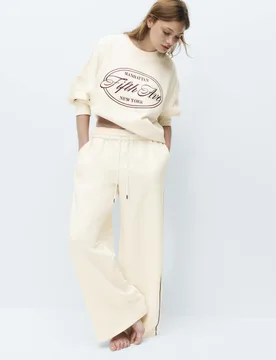 Cotton Rich Loopback Wide Leg Joggers Cream female - M&S - FashionsVida