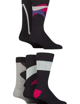 Mens 5 Pair SOCKSHOP Bamboo Patterned Socks Shape Navy / Pink / Purple 7-11 - Multi Coloured - Size: 7-11 Mens - Wildfeet - FashionsVida