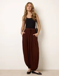 Womens Balloon Trousers - Chocolate - Size Medium